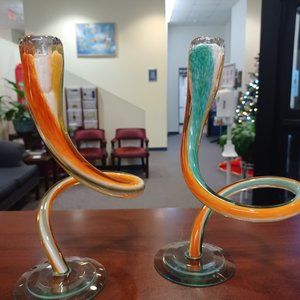Vintage Art Glass Candlesticks ( pair that  intertwine)